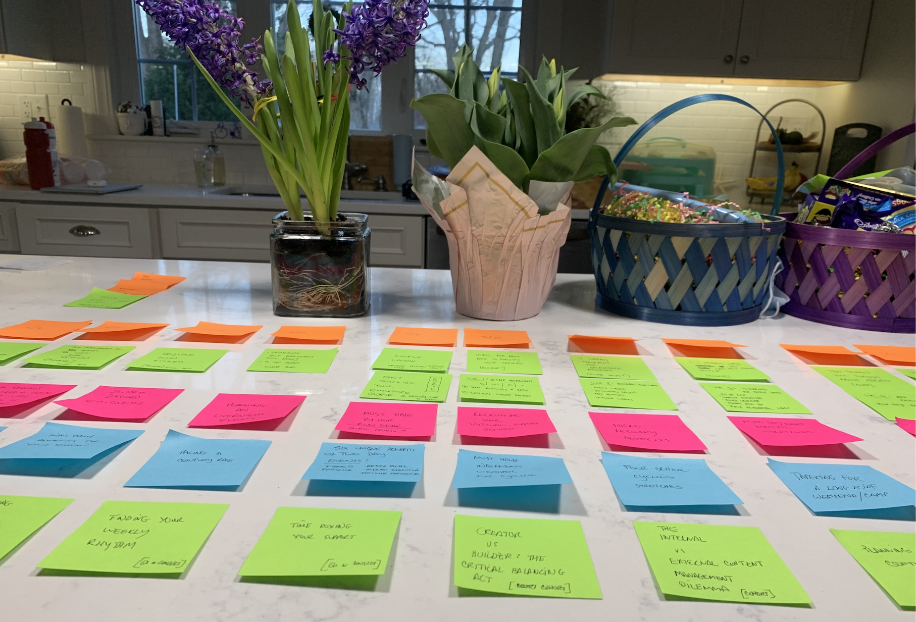 Post It Organizer Image on Kitchen Counter (With Easter stuff in the background). 